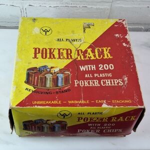 VINTAGE Poker Rack Hong Kong Gambling POKER CHIPS in Revolving Stand